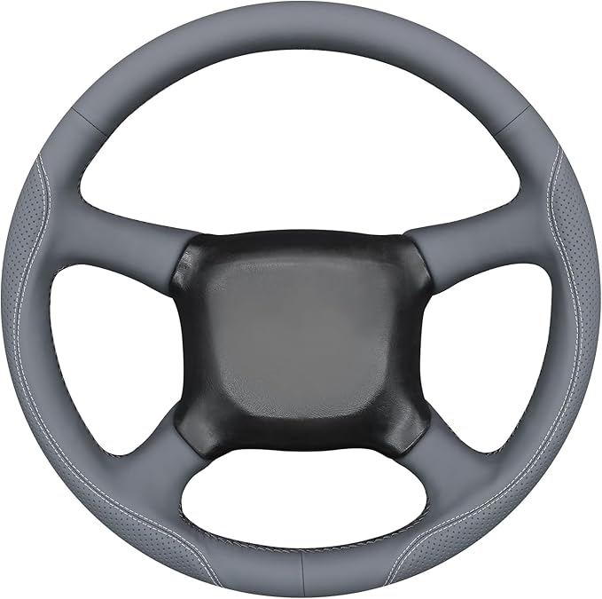 MEWANT Hand Stitch Steering Wheel Cover for Chevy Silverado 1500 2500 3500 1999-2002 Tahoe Suburban 1998-2002 Astro Blazer S10 Kodiak C/K Grey Faux Leather Custom-Fit Anti-Slip Interior Wrap