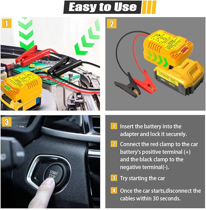 TPDL Heavy Duty Battery Jumper Cable Clamps for DeWalt 20v Battery, Convert to Jumper Starter Automotive Booster with 11AWG Cables,Parrot Clips, Power for Quick Charging Connector