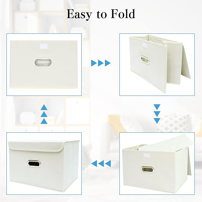 STOREONE Fabric Storage Cube Bins Foldable Organizer Container Collapsible Basket with Lids and Metal Handles, for Home, Bedr