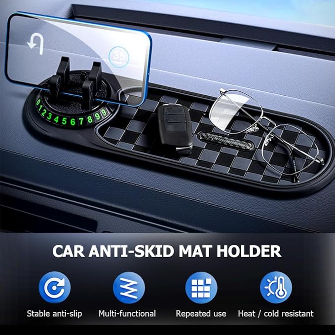 Multifunctional Vehicle-Mounted Anti-Slip Mat, Slip Mat Auto Universal Phone Holder, Rotatable Car Phone Holder Dashboard Mat