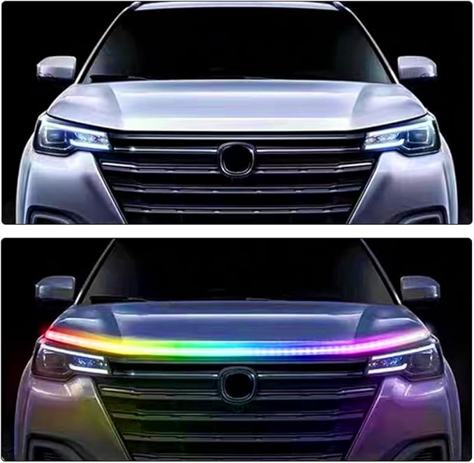 DREAMIZER 71" 12V RGB Car LED Lights Exterior Flexible Hood Light Strip,IP68 Waterproof Dynamic Car LED Strip Light with Turn Signal for Cars Truck SUV,APP Control