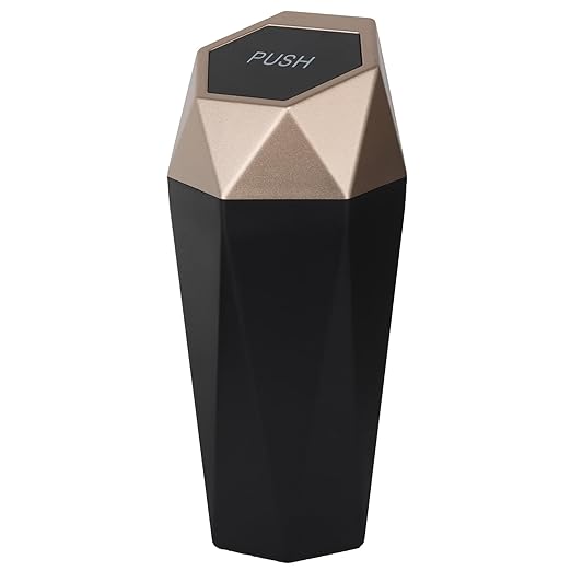Car Trash Can Bin,Small Garbage Can with Lid,Automotive Cup Holder Mini Cars Trashcan,Portable Cute Cars Door Trash Cans,Women Car Dustbin (1Pcs, Gold)