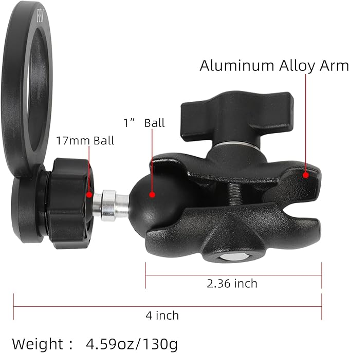Magnetic Phone Holder Base for RAM Mounts, 1" (25mm) Ball Mount with Short Aluminum Alloy B Size Double Socket Arm, Compatible with Magsafe iPhone 17/16/15/14/13/12 Series