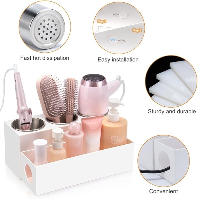 GFWARE Hair Tool Organizer - Bathroom Vanity Organizers and Storage, Hair Styling Accessories Hot Tools Organizer Hair Dryer,