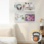 16pcs Pegboard sets, Plastic White Peg board Wall Organizer Kits,4pcs Peg Board and 12 Accessories Modular Hanging, Wall Moun