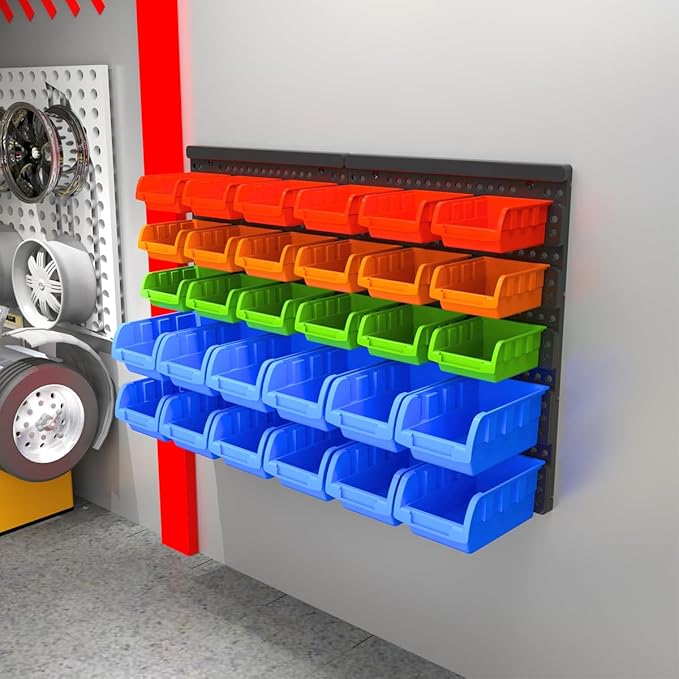 Wall Mounted Storage Bins Parts Rack 4 Colors Garage Plastic Shop Tool Organizer, ABS Plastic Garage Rack, Screw Storage 30 B