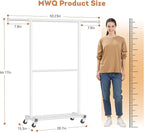 Double Clothing Rack, Clothes Rack for Hanging Clothes, Rolling Garment Rack with Adjustable Rod, White