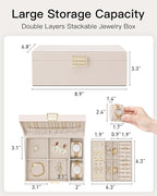 VLANDO 2 Layer Jewelry Boxes Large Jewelry Organizer for Women Removable Jewelery Tray for Watch Necklace Earrings Rings Brac