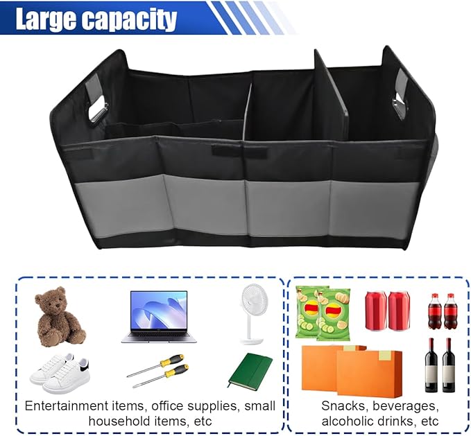 Car Trunk Organizer, Large Capacity Oxford Cloth Car Storage Box, Collapsible Multi-Compartment Organization Container,