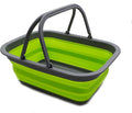 SAMMART 9.2L (2.37Gallon) Collapsible Tub with Handle - Portable Outdoor Picnic Basket/Crater - Foldable Shopping Bag - Space Saving Storage Container (1, Dark Gray/Fluorescent Green)