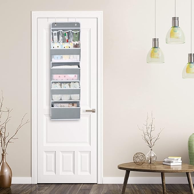 Univivi Door Storage Gray 2-Pack Door Hanging Storage Closet with 4 Large Pockets and 3 Small PVC Pockets Over Door Organizer