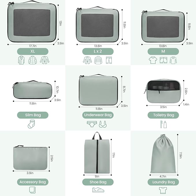 Mesh Packing Cubes for Travel, Durable Luggage Organizer with Sturdy Material and Double Zippers, Comprehensive Set for Trave