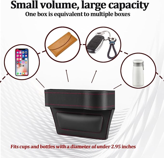 2PCS Car Seat Gap Filler Organizer, Leather Multi-Functional Vehicle Console Gap Pocket Organizer with Cup Holder, Automotive Seat Crevice Filler Storage Box, Universal for Vehicles (Black)