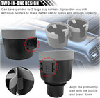 Car Double Cup Holder Extender, 2-in-1 Car Cup Holder Adapter with Adjustable Base, Universal Multifunctional Cup Holder Organizer for Beverage, Snack, Cup, Bottle Storage (Grey)
