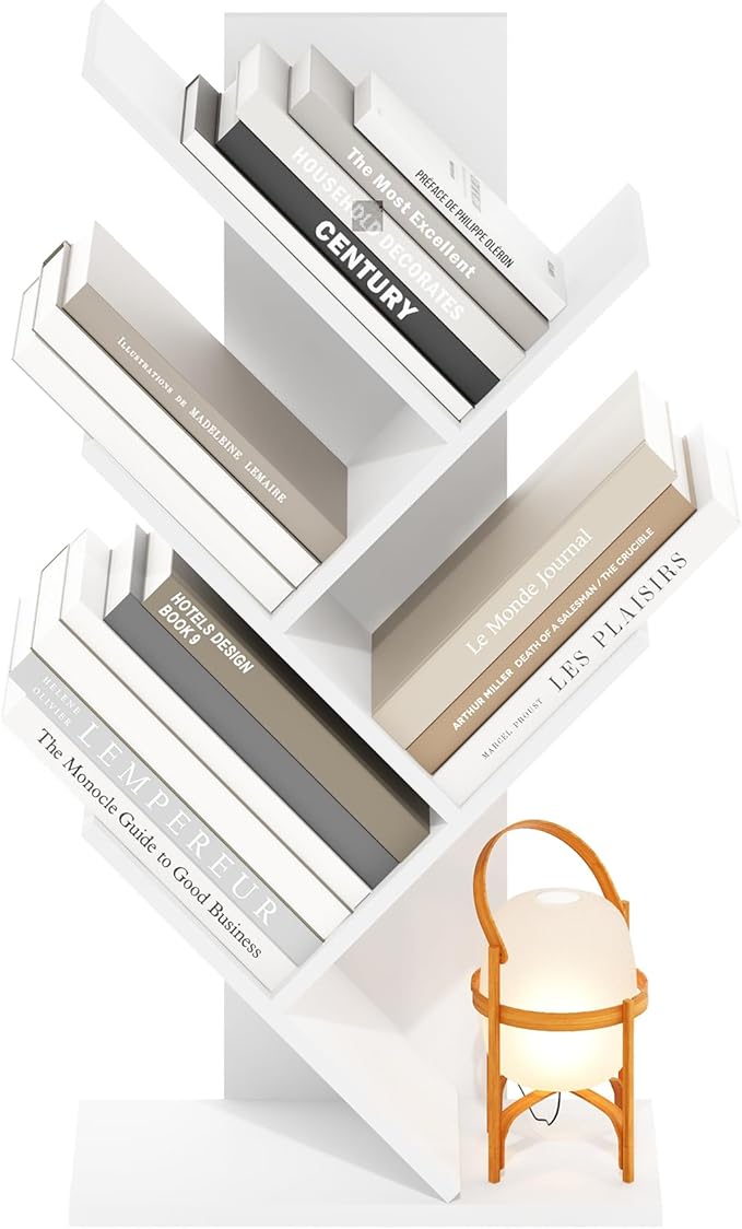 Furinno Tree Book Shelf, 5-Tier Bookshelf with Angled Open Shelf, Tree Bookcase for Room Decor, 8.4 x 15.7 x 30.3, for Organi