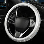 Bling Diamond Steering Wheel Cover, Leather Steering Wheel Covers for Women Girls with Crystal Rhinestones, Breathable, Anti-Slip Universal Fit 14.5-15 Inch Bling Car Accessories(Silver)