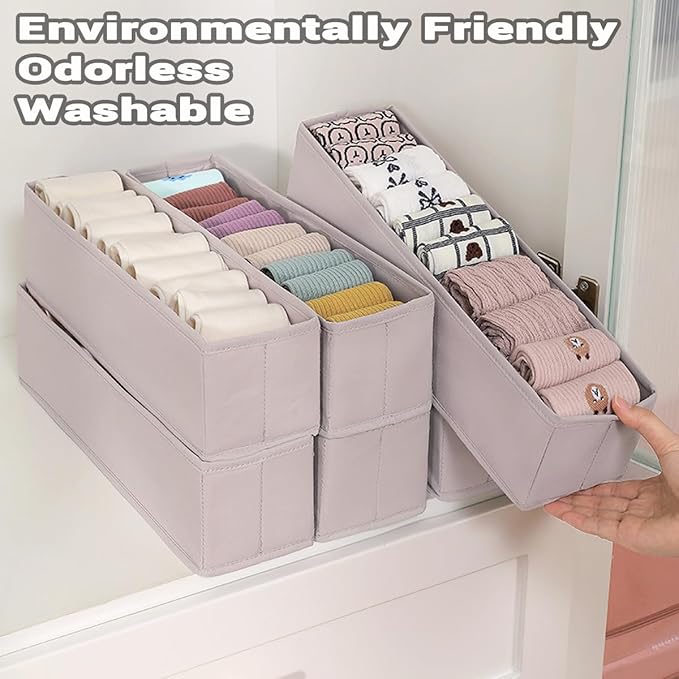 MURRI&MURRDI Mini Foldable Clothes Drawer Organizer 6 Pcs, Small Fabric Storage Organizer for Nursery, Sock, Underwear, Bra, 