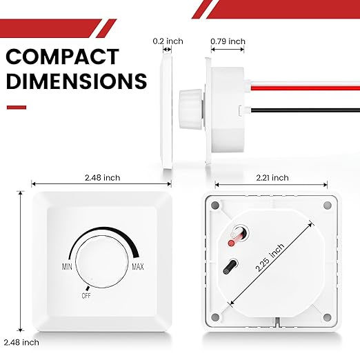 GZV 12V Dimmer Switch, 200W PWM Dimmer Switch - Adjustable Brightness for LED, Halogen, Incandescent & Strip Lights - Compatible with RV, Auto, Truck, Marine, White
