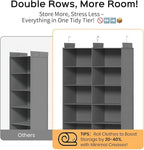 ALLTIDYUP Grey 5-Tier Hanging Closet Storage Organizer - Space-Saving Dual-Row Foldable Shelves with 3 Hooks, Wardrobe Organi