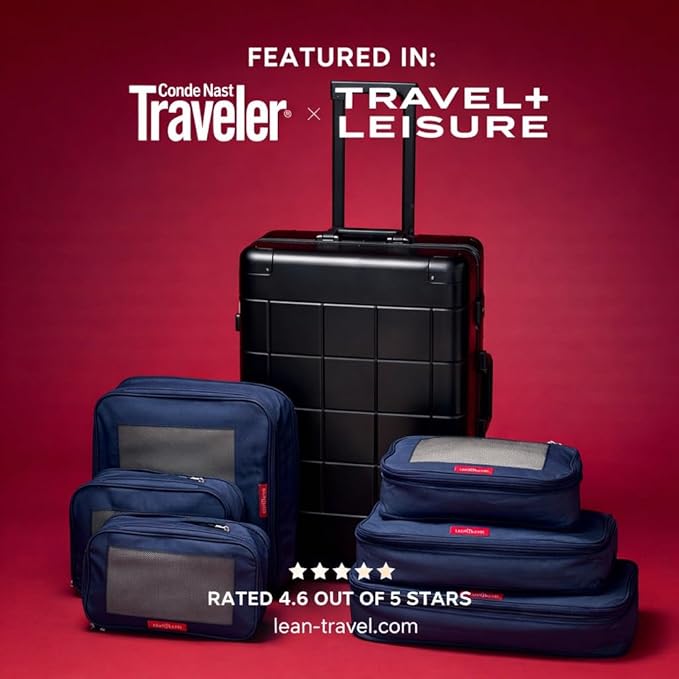 LeanTravel Premium Compression Packing Cubes for Travel - Suitcase Organizer Bags with Double Zipper & Breathable Mesh Panel 