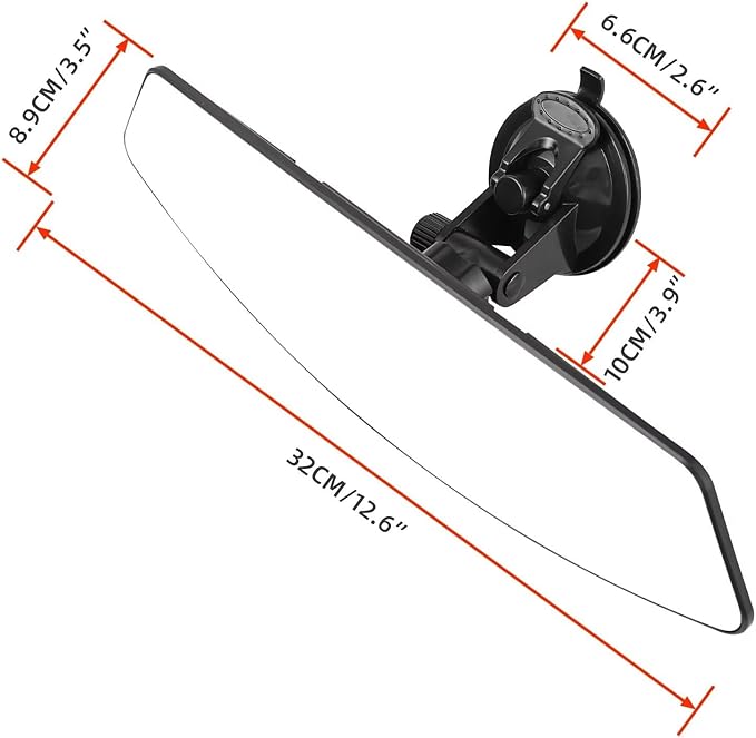 Car Rear View Mirror with Adjustable Suction Cup,Wide Angle Reduce Blind Spots 12.6inch HD Universal Panoramic Interior Rearview Mirror for Cars,SUVs,Trucks,Vehicles White