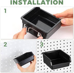 16 Pcs Black Pegboard Bins with Metal Hooks, Heavy Duty Plastic Storage Organizer, Pegboard Tools Organizer for Garage, Works