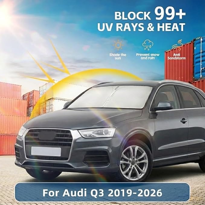 Windshield Sun Shade for Audi Q3 2019-2026 Sunshade Front Window Shade Custom Fit Q3 Accessories Sun Visor Foldable Shade Blocks UV Rays Accessories