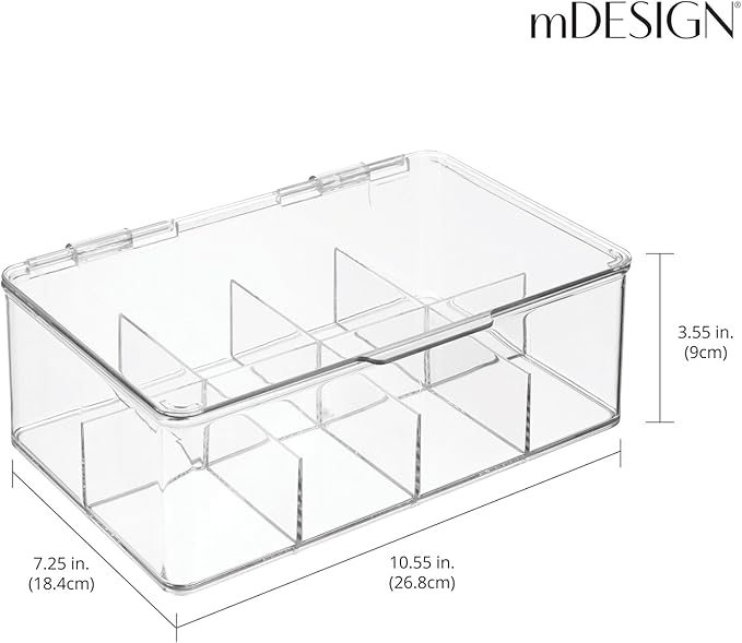 mDesign Plastic Divided First Aid Storage Box Kit with Hinge Lid for Bathroom, Kitchen, Cabinet, Closet - Organize Medicine, 