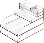 Clear Acrylic Desk Organizer for Office or Home Desk Drawer Dividers, Makeup Vanity Storage Bins, Stackable 4-Pack, Acrylic A