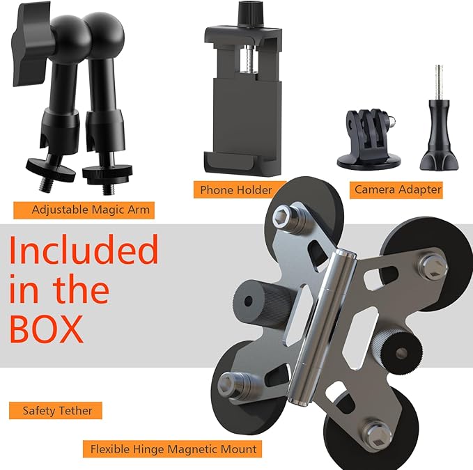 Magnetic Phone Fence Mount for iPhone, PostMount for Mevo Start, GoPro with Two 1/4" Mount Points Flexible Hinge Camera Magnet Holder for Recording Baseball,Softball and Tennis Game