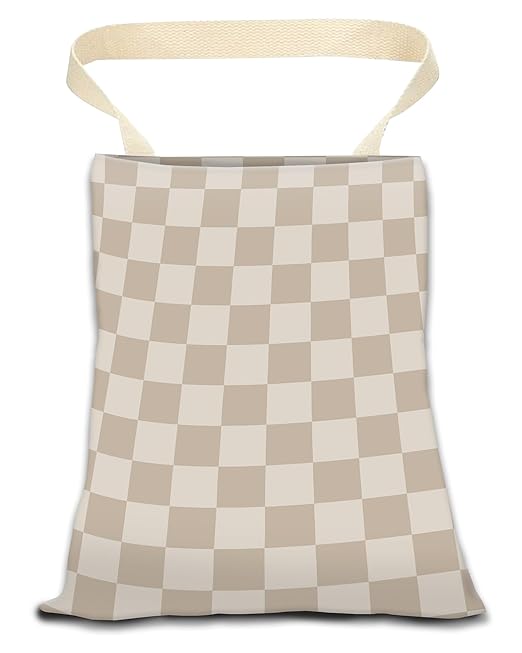 Car Trash Can, Durable Hanging Car Trash Garbage Bag, Cute Automotive Garbage Cans Organizer, Luxury Beige Checkerboard