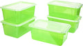 Storex Small Cubby Bins – Plastic Storage Containers for Classroom with Non-Snap Lid, 12.2 x 7.8 x 5.1 inches, Tint Green, 5-