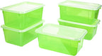 Storex Small Cubby Bins – Plastic Storage Containers for Classroom with Non-Snap Lid, 12.2 x 7.8 x 5.1 inches, Tint Green, 5-