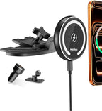 CD Slot Magnetic Car Mount Charger Work for iPhone 17 16-12, 3X Stable on Bumpy Roads, 99% Car/Truck-Approved, Wireless Charging Holder with 3M Dash Sticker, No Air Vent Block(QC3.0 Adapter)