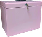 Cathedral Products A4 Steel File Box with Starter Pack of 5 Suspension Files - Pastel Pink