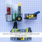 Heavy Duty Peg Board Hook Baskets for ¼ Pegboard Holes, Set of 3 Black Wire Baskets, Extra Thick Metal Fit Snugly in Pegboard