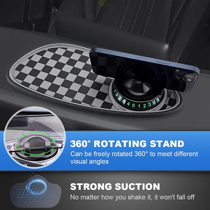 Multifunctional Car Anti Slip Pad, Multifunctional Rotatable Phone Holder Car DashboardMat with Temporary Parking Number, Aut