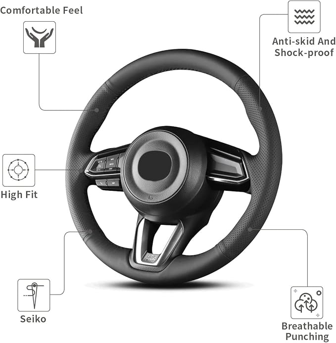 Hand Sewn Microfiber Leather Steering Wheel Cover on Wrap,Fit for 2017 2018 Mazda 3/2017-2020 Mazda CX-5 Mazda 6/2016-2020 CX-9/2018 2019 2020 CX-3
