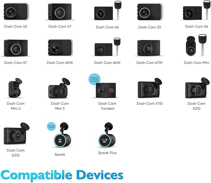Universal Suction Cup Mount， Compatible with Garmin Dash Cam 65w,66w,67w,Mini 3,X210,X310,Tandem,Speak+Mini 2 （010-12530-25）