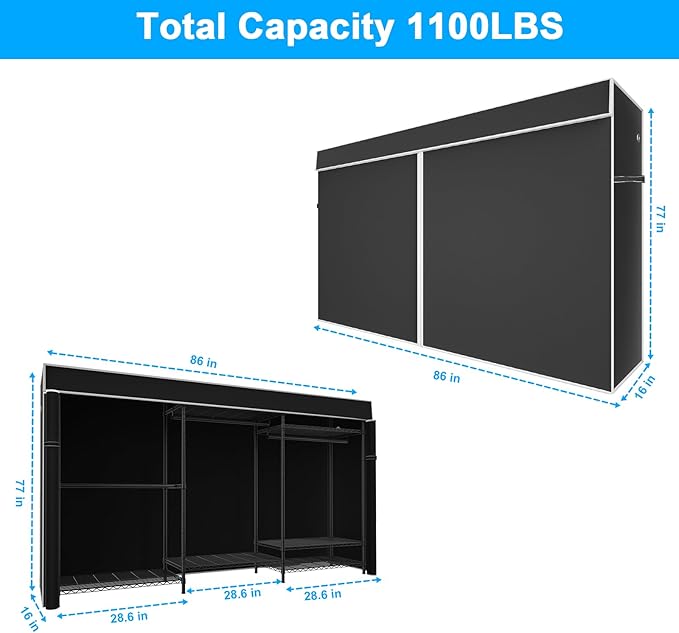 Ulif E13C Max Heavy Duty Closet Organizer System，Freestanding Clothing Racks for Hanging Clothes，Adjustable Garment Rack 86" 