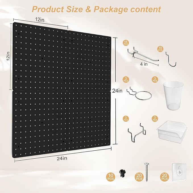 FZK Peg board Kit, Peg Board with Hooks, Includes 4 Black Pegboards and Accessories, Plastic Pegboard,Pegboard Wall Organizer