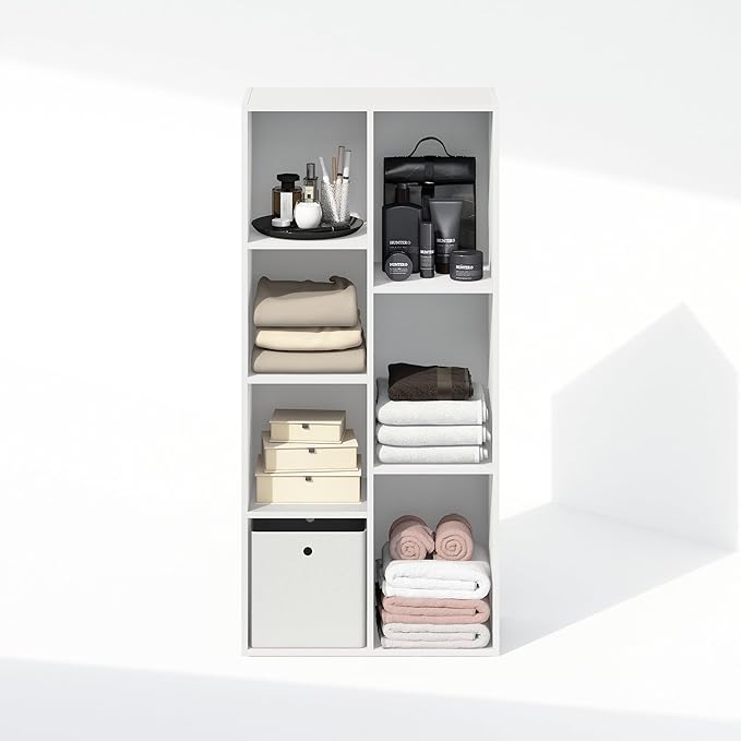 Furinno Reed Closet Organizers and Storage, 7-Cube Closet Organizer, Open Shelf Closet Storage, for Wardrobe, Bedroom, Living