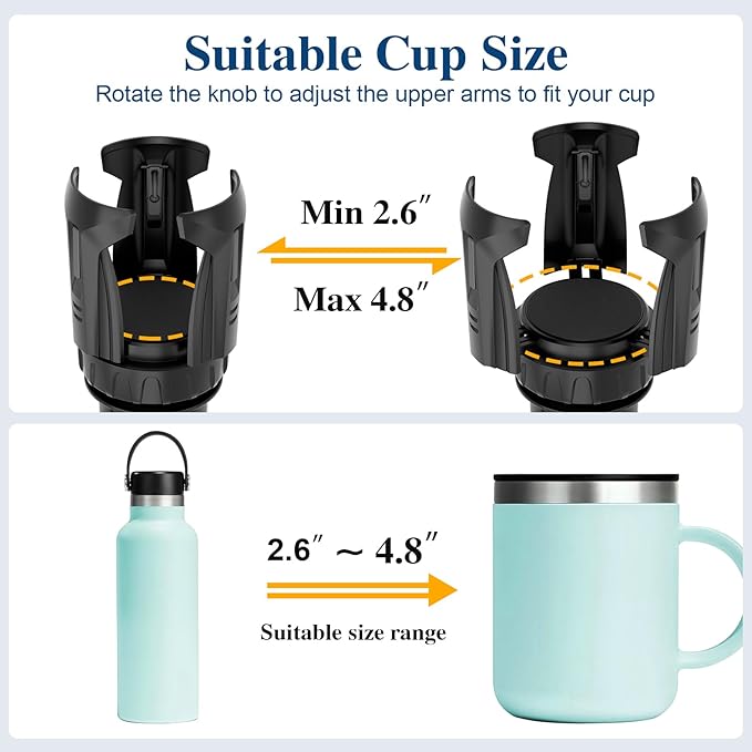 Car Cup Holder Expander, Cup Holder Extender Adapter with Expandable Arm and Adjustable Base, Compatible with Yeti Ramblers, 