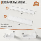 Fun Memories Picture Ledge Shelves Set of 4, 24 Inch Rustic Wall Mounted Floating Shelves with Lip for Home Storage and Décor