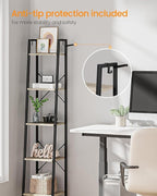 Hzuaneri Ladder Shelf, Bookshelf Bookcase, Freestanding Corner Storage Shelve with 2 Hooks for Home Office, Living Room, Kitc