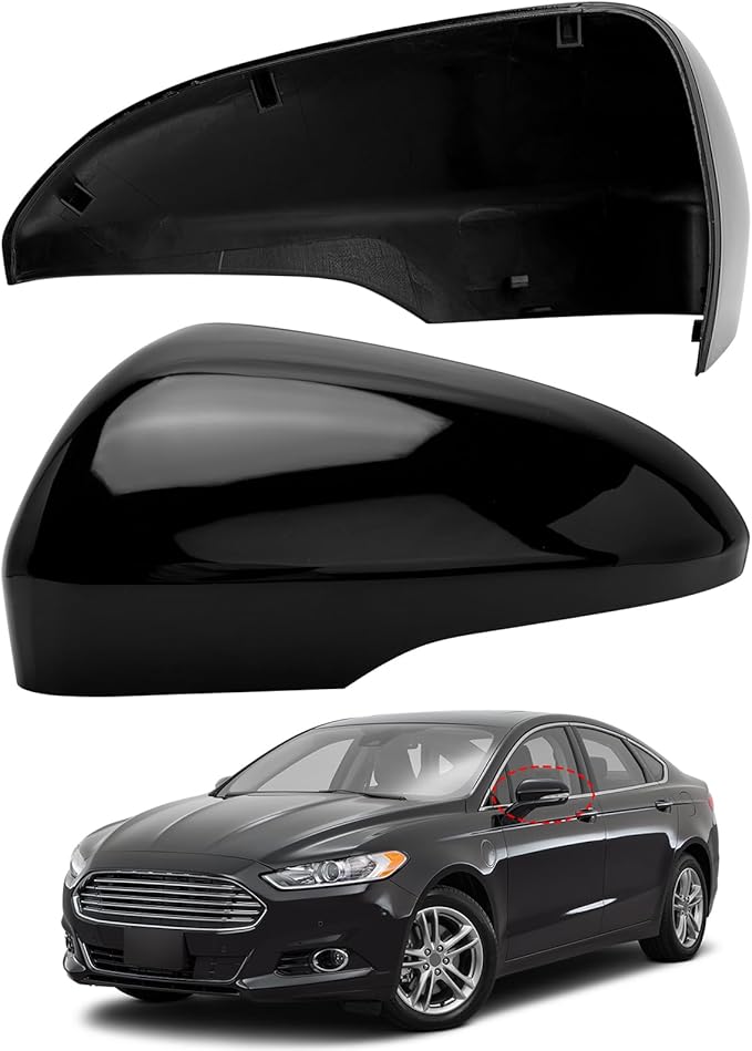 Driver Side Mirror Cover Replacement for Ford Fusion 2013 2014 2015 2016 2017 2018 2019 2020 2021 2022 - Left Side Mirror Covers, Rear View Mirror Cap Accessories With Lamp, Black