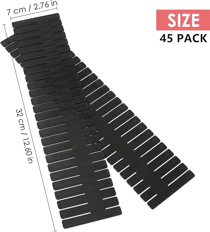 45 Pack Drawer Dividers, Plastic Adjustable Drawer Storage Organizer for Tidying Clutter Socks, Underwear, Makeup, Kitchen, D