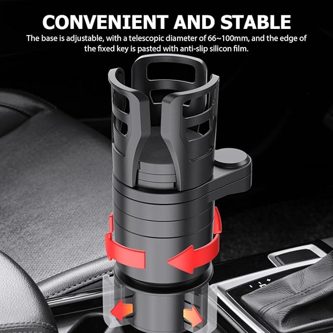 Cabilock Dual Car Cup Holder Expander, Adjustable Multifunctional Vehicle Water Bottle Holder with 360° Rotating Base, Large 