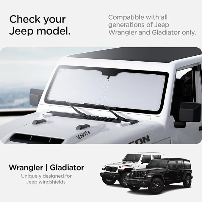 Spigen Triple-Coated CryoShade Front Windshield Sunshade (Reinforced Velcro Strap) Designed for Jeep Wrangler JL 2025-2018 & Gladiator 2025-2020