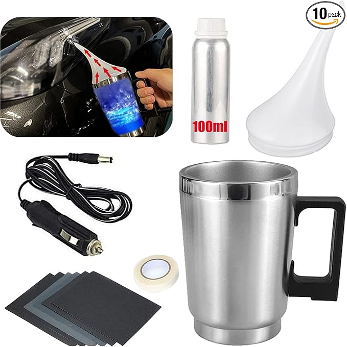 Headlight Restoration Car Headlight Lens Scratch Repair Polish Tool with 100 ml Restoration Liquid,Auto Headlight Vapor Renovation Kit with UV Block Coat to Remove Yellowing/Scratch/Haze/Oxidation